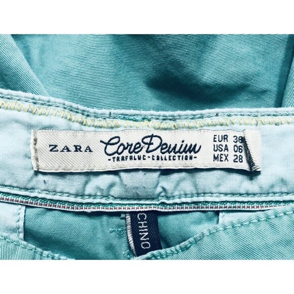 Zara Pants Womens 6 Chino Jeans Green Pockets Straight Leg Boho - Picture 5 of 6